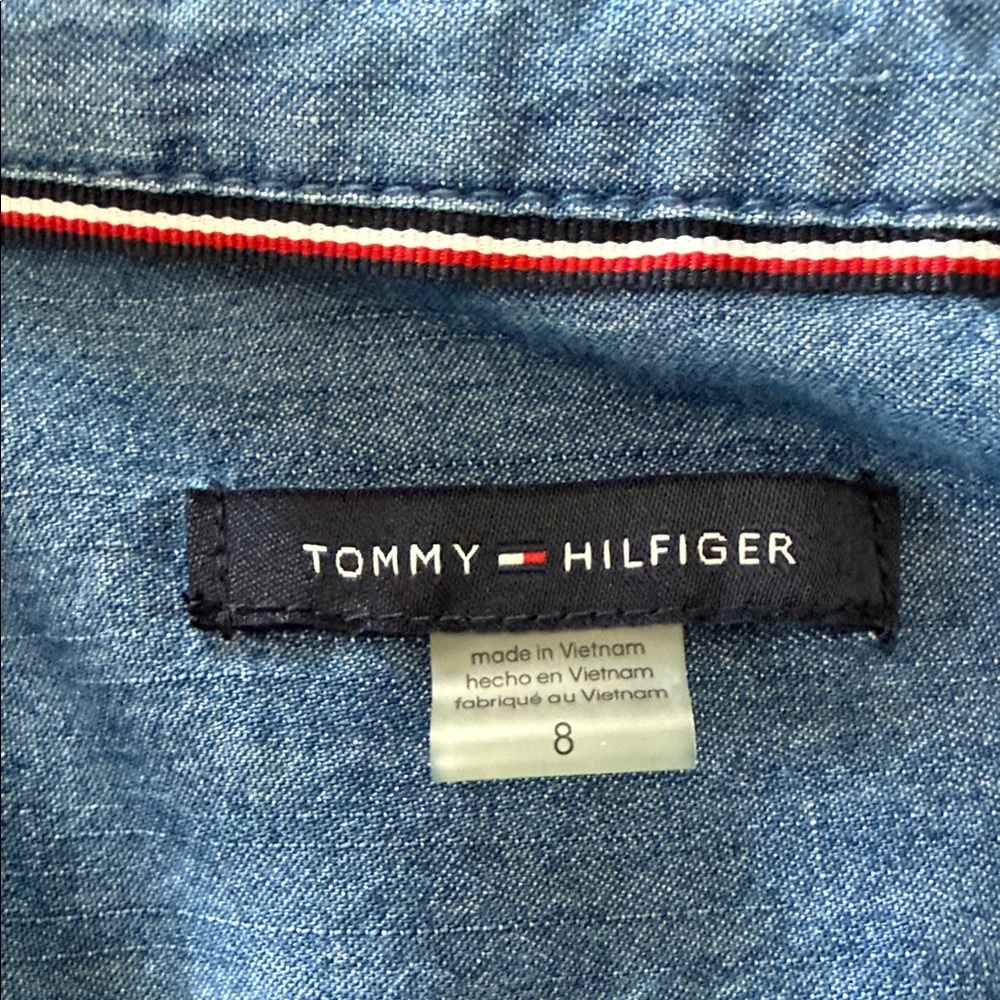 Tommy Hilfiger Chambray Button Front Shirt Dress Size 8 Blue Denim Tiered - Picture 2 of 8
